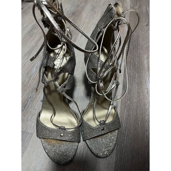 Guess Glitter Gold Gladiator Stiletto Heels Women's 8 Open Toe Party Shoes - Picture 5 of 10